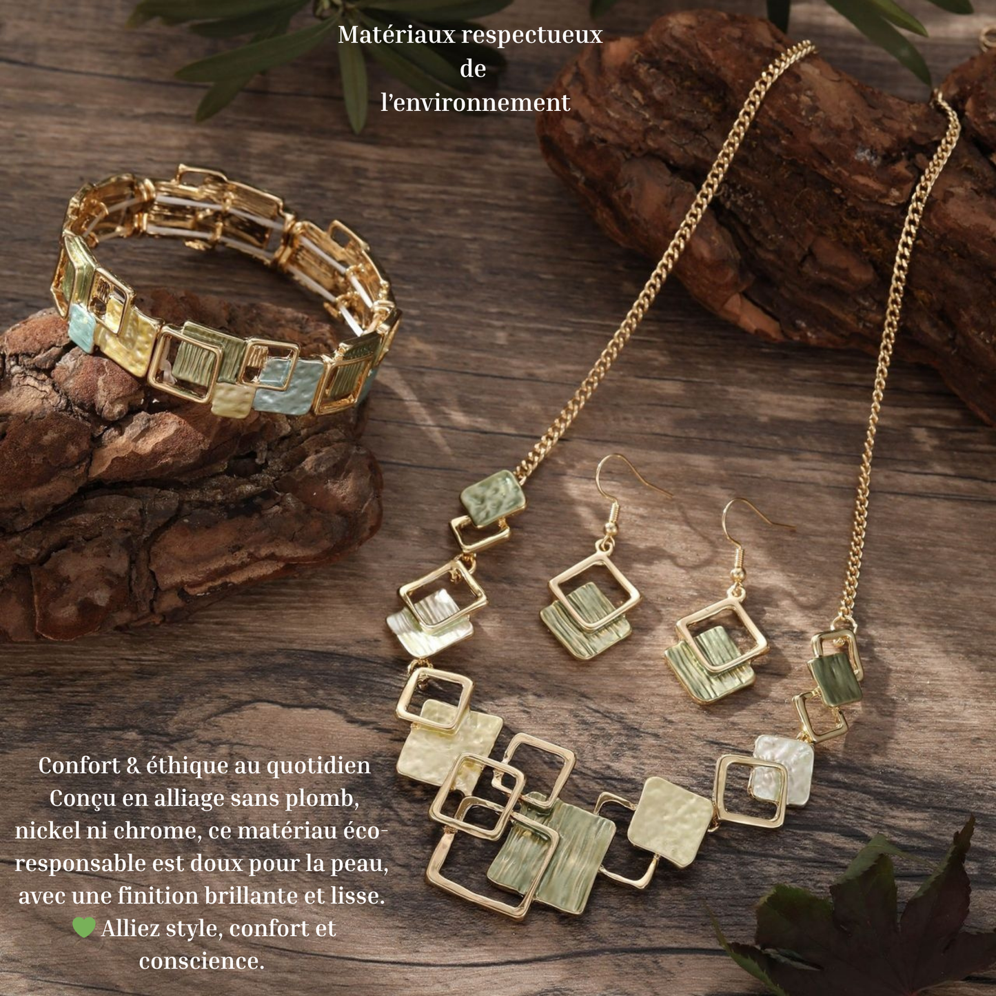 Parure géométrique colorée – Collier, bracelet & boucles d’oreilles style peinture à l’huile (Copie)