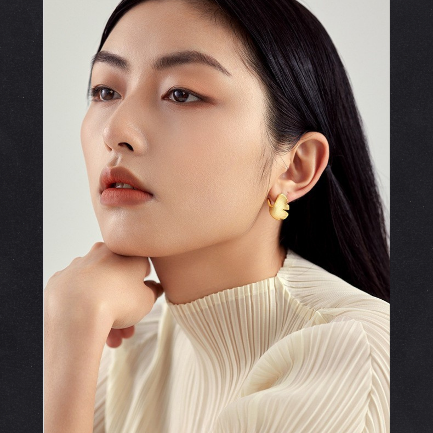 Boucles d’Oreilles Ginkgo Biloba en Argent 925 Plaqué Or 14K