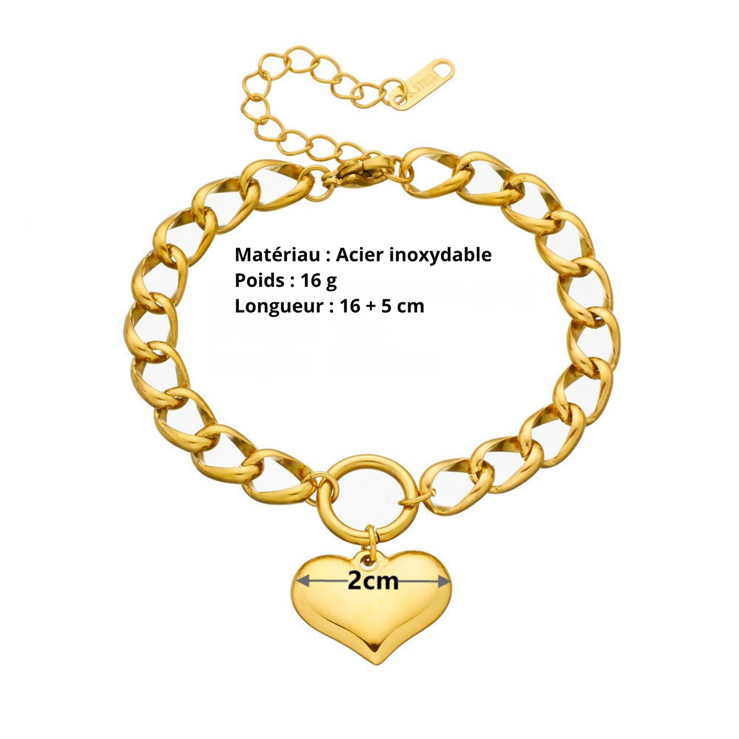 Bracelet Cœur en Acier Titane – Style Punk Chic & Tendance Rétro
