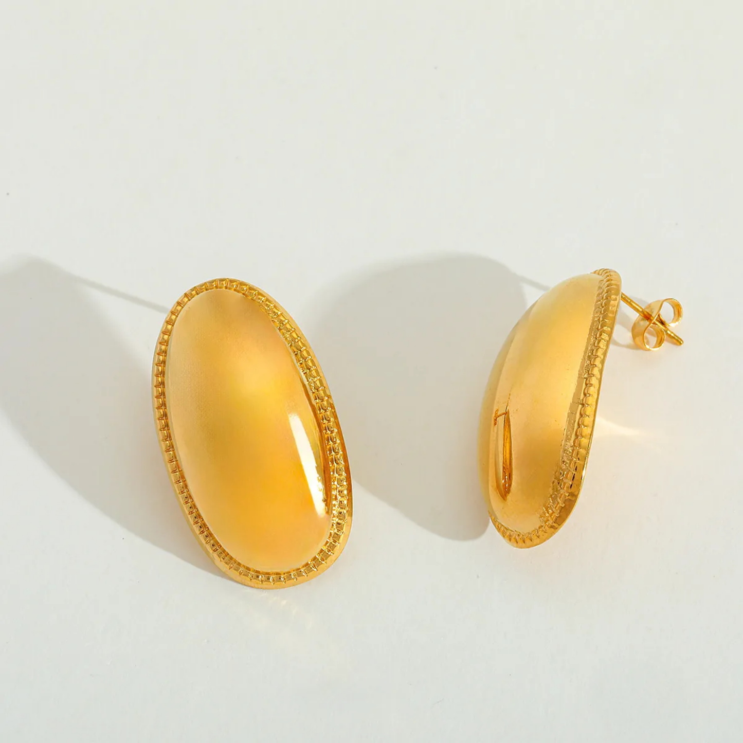 Boucles d’oreilles ovales en acier inoxydable 304 plaqué or 18K – Style élégant et classique pour femme