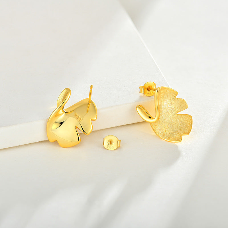 Boucles d’Oreilles Ginkgo Biloba en Argent 925 Plaqué Or 14K