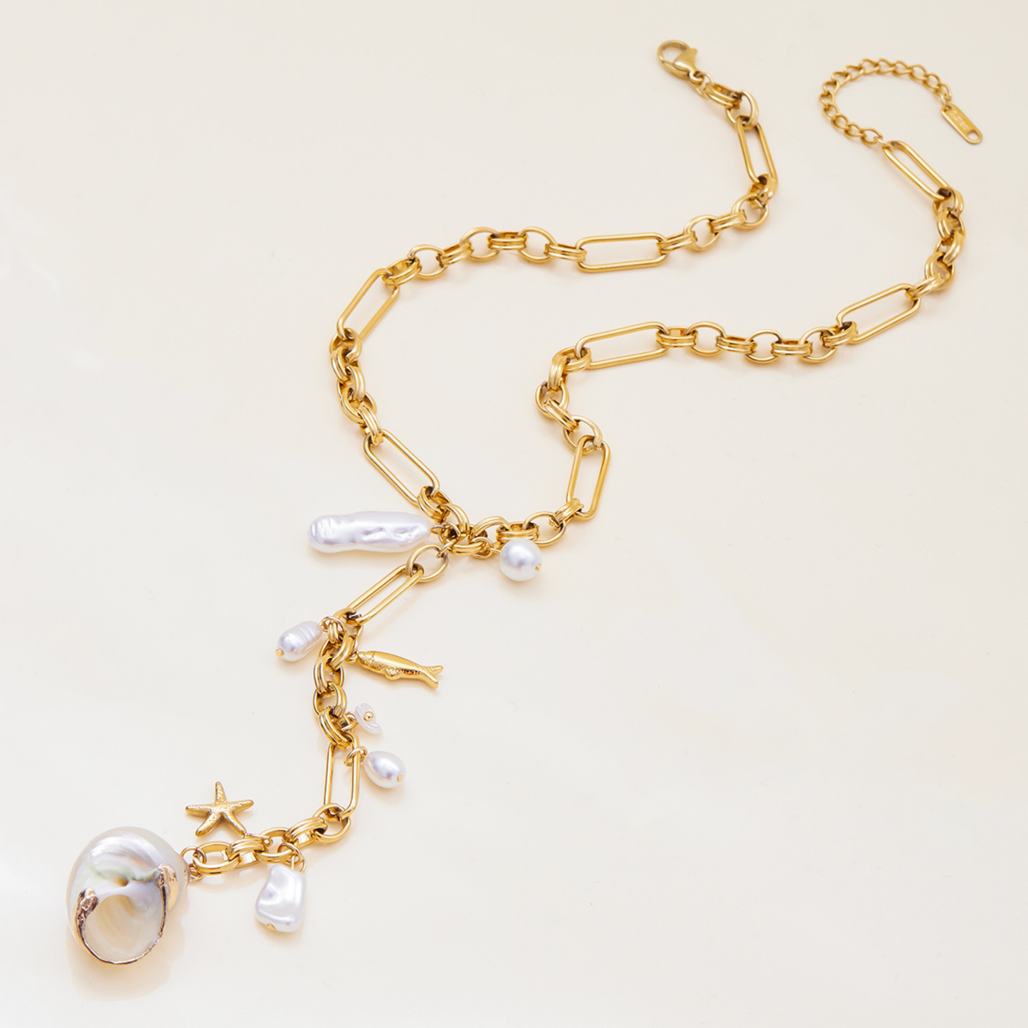 Collier Océan Femme – Acier Inoxydable Doré 18K, Perle & Coquillage