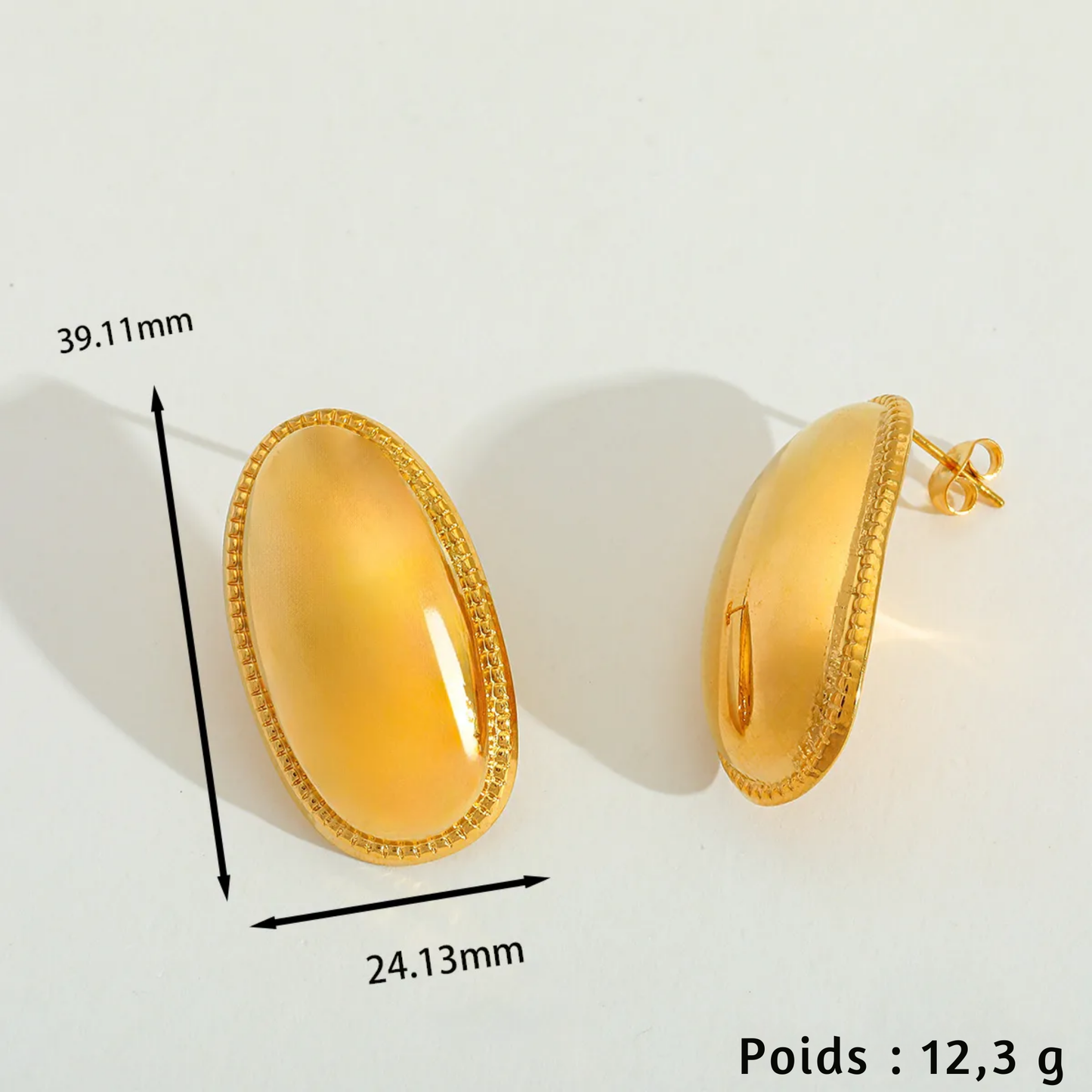 Boucles d’oreilles ovales en acier inoxydable 304 plaqué or 18K – Style élégant et classique pour femme