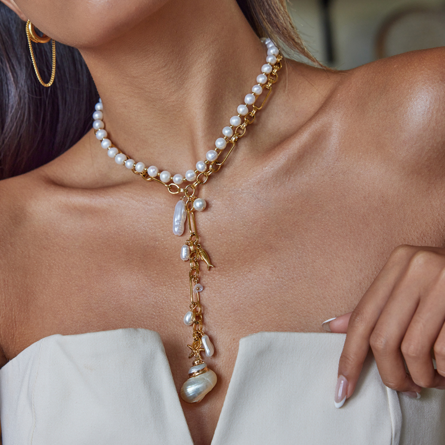 Collier Océan Femme – Acier Inoxydable Doré 18K, Perle & Coquillage