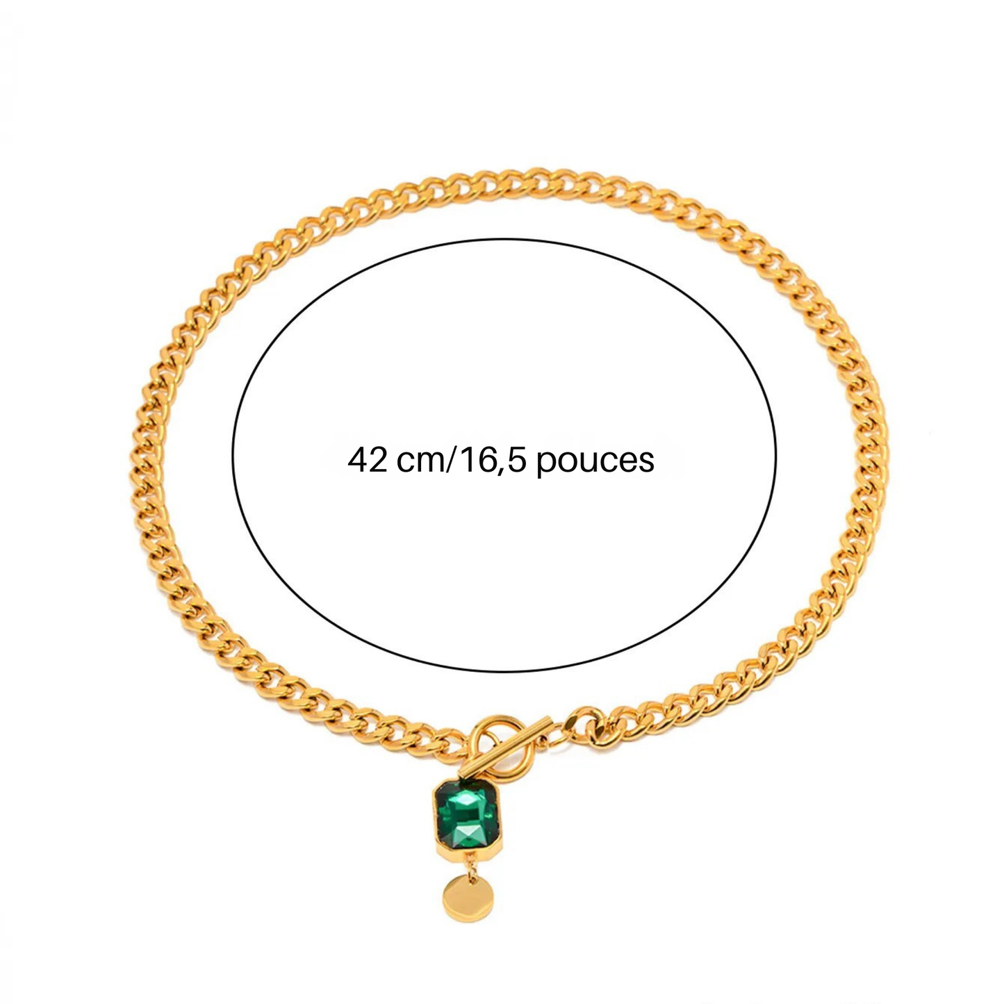 Collier Pendentif Émeraude Zircon – Style Rétro Français Chic