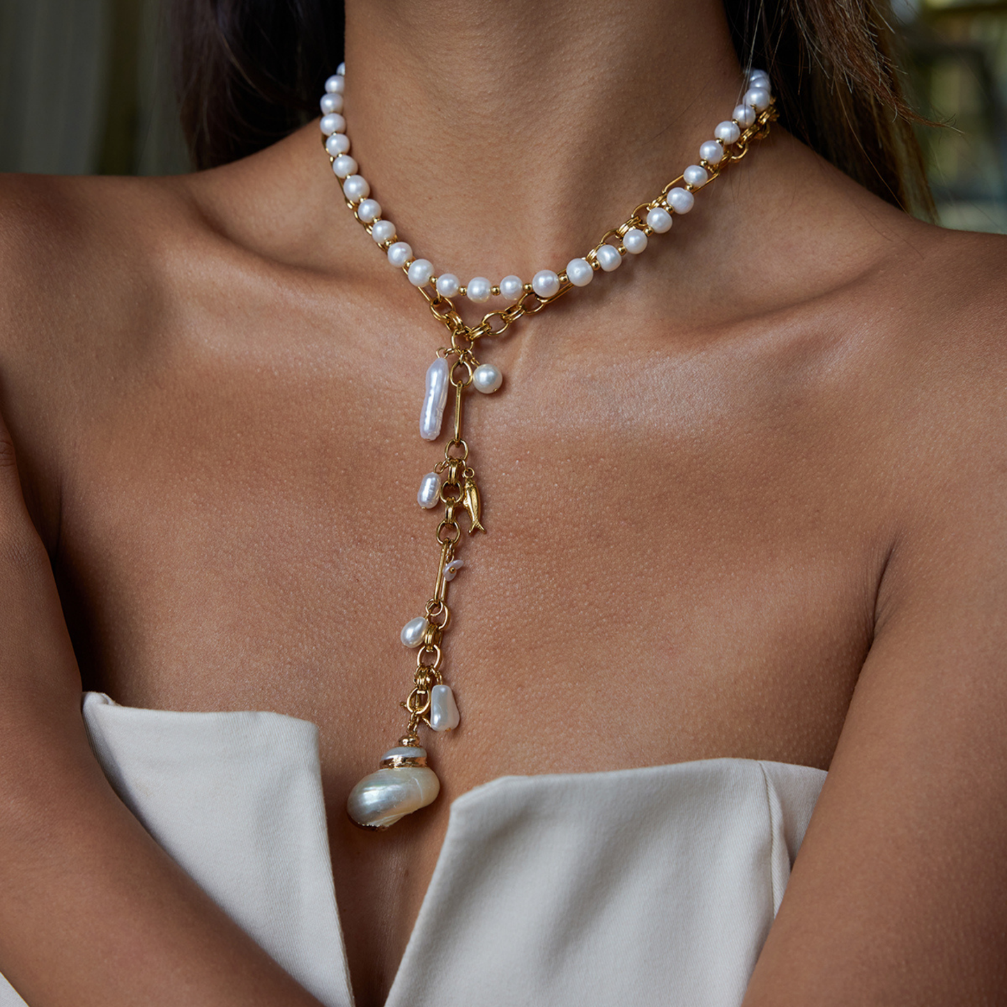 Collier Océan Femme – Acier Inoxydable Doré 18K, Perle & Coquillage