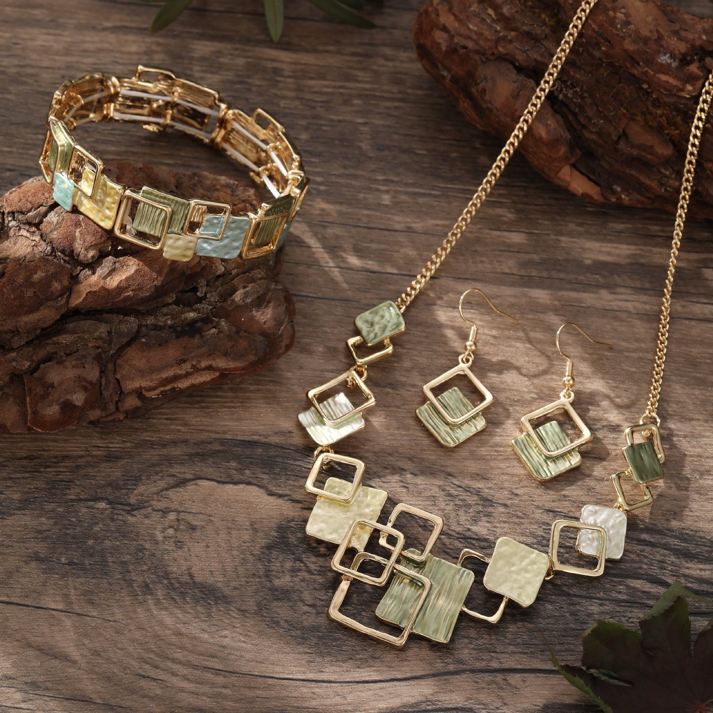 Parure géométrique colorée – Collier, bracelet & boucles d’oreilles style peinture à l’huile (Copie)