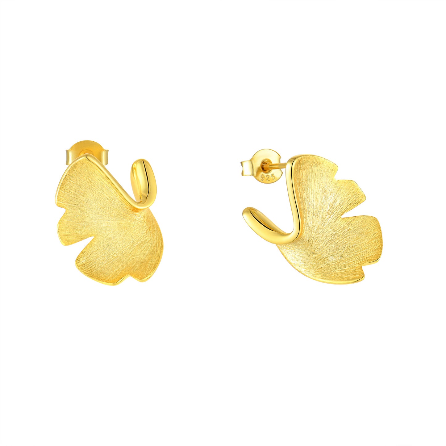 Boucles d’Oreilles Ginkgo Biloba en Argent 925 Plaqué Or 14K