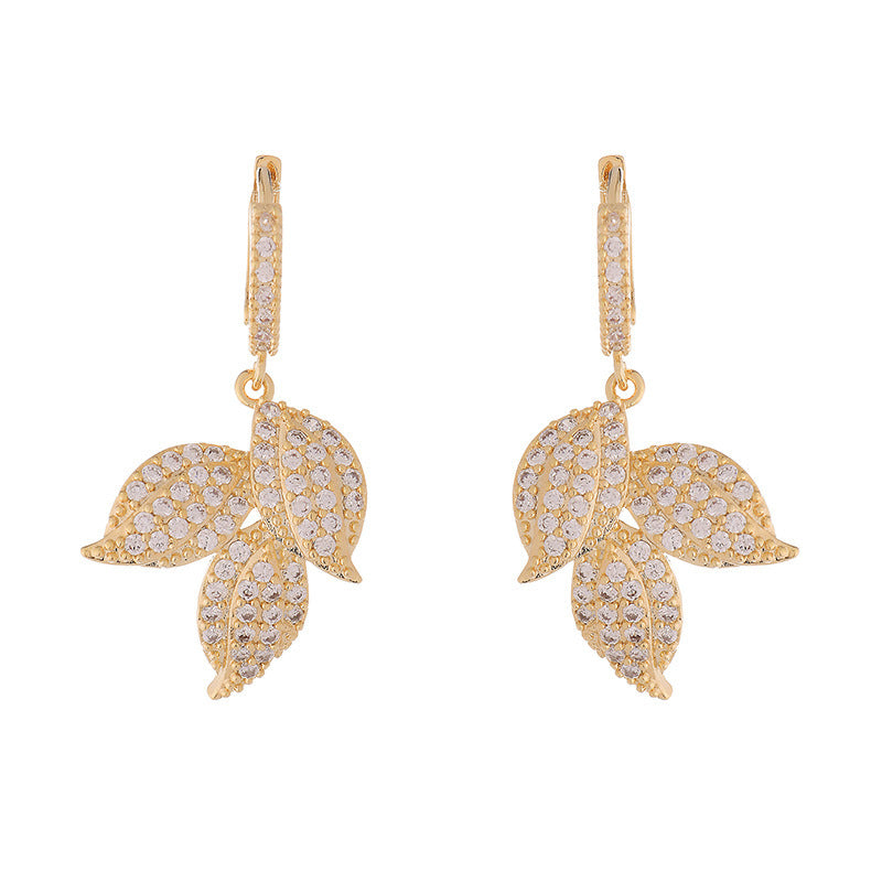 Boucles d’Oreilles Feuille Dorée Femme – Bijoux Élégants avec Zircon Brillant | Style Nature Chic