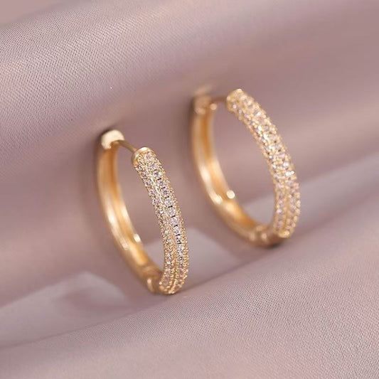 Boucles d’Oreilles Géométriques Cercle en Cuivre Doré – Style Mode OL avec Zircon Incrusté | Luxe Léger Femme
