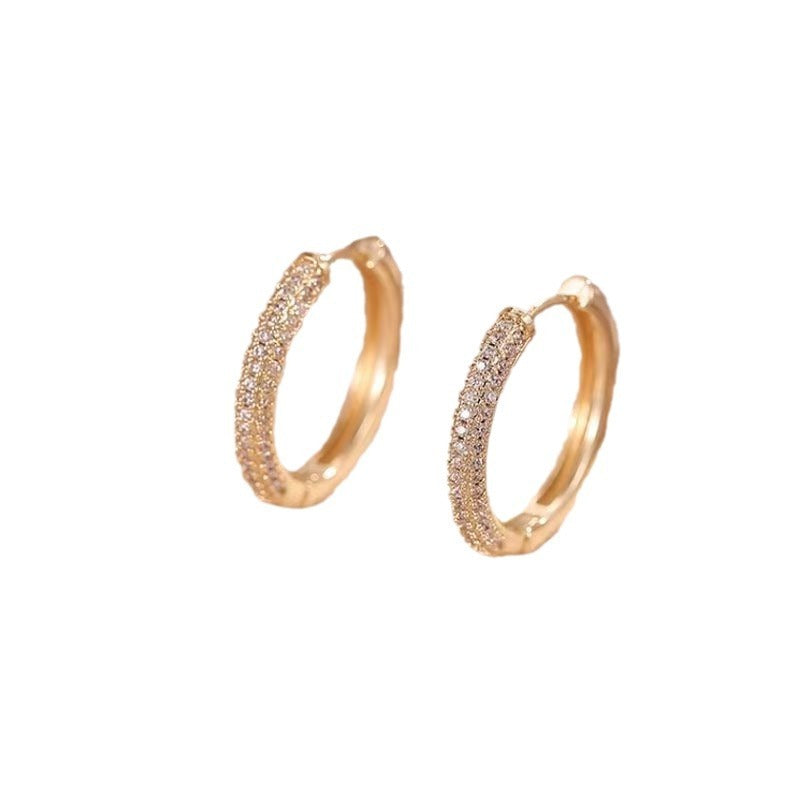 Boucles d’Oreilles Géométriques Cercle en Cuivre Doré – Style Mode OL avec Zircon Incrusté | Luxe Léger Femme