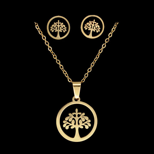 Parure Arbre de Vie – Bijoux en Acier Inoxydable et Titane, Élégance Simple