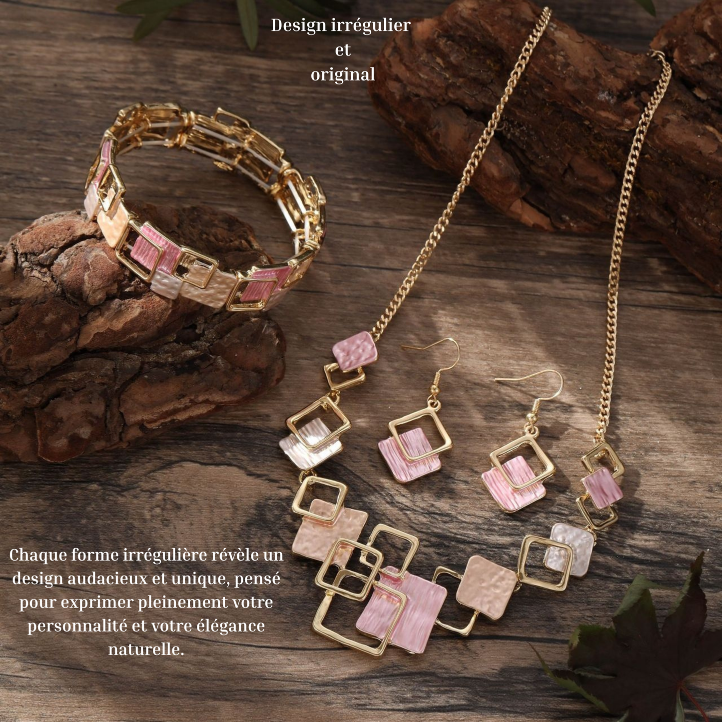 Parure géométrique colorée – Collier, bracelet & boucles d’oreilles style peinture à l’huile (Copie)