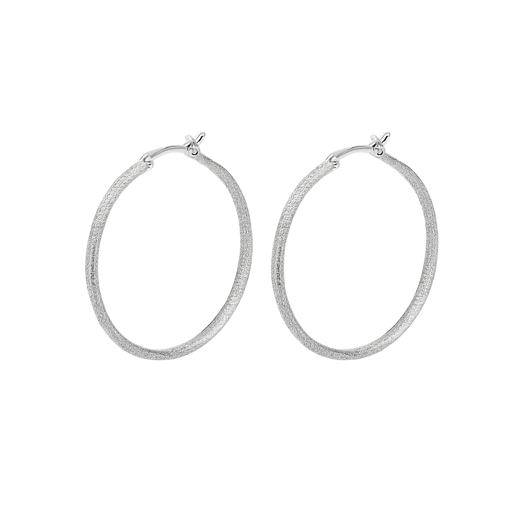Boucles d’oreilles créoles fines effet ciel étoilé – Cercle argenté 5 cm pour femme