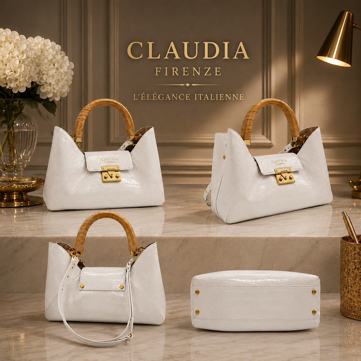 Sac Isa Noix de coco Blanche Femme Luxe en Cuir Italien I Claudia Firenze