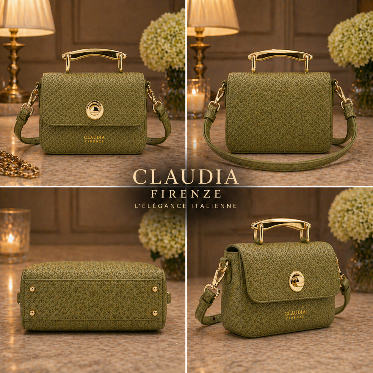 Sac Bandoulière Femme Nina Salvia en Cuir Véritable Made in Italy