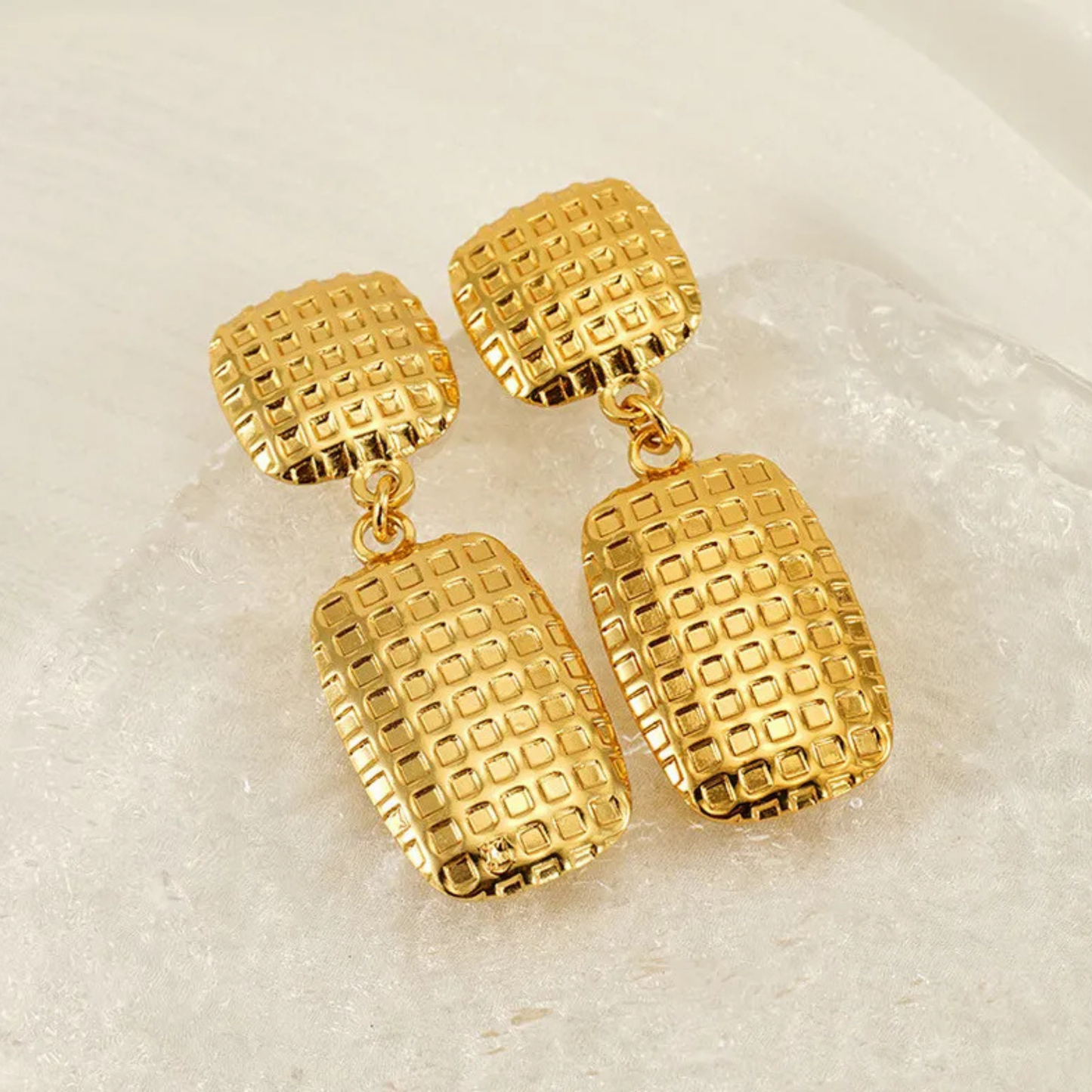 Boucles d’oreilles carrées rétro en acier inoxydable plaqué or 18K pour femme