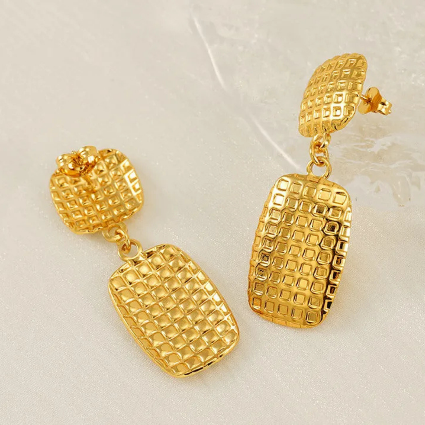 Boucles d’oreilles carrées rétro en acier inoxydable plaqué or 18K pour femme