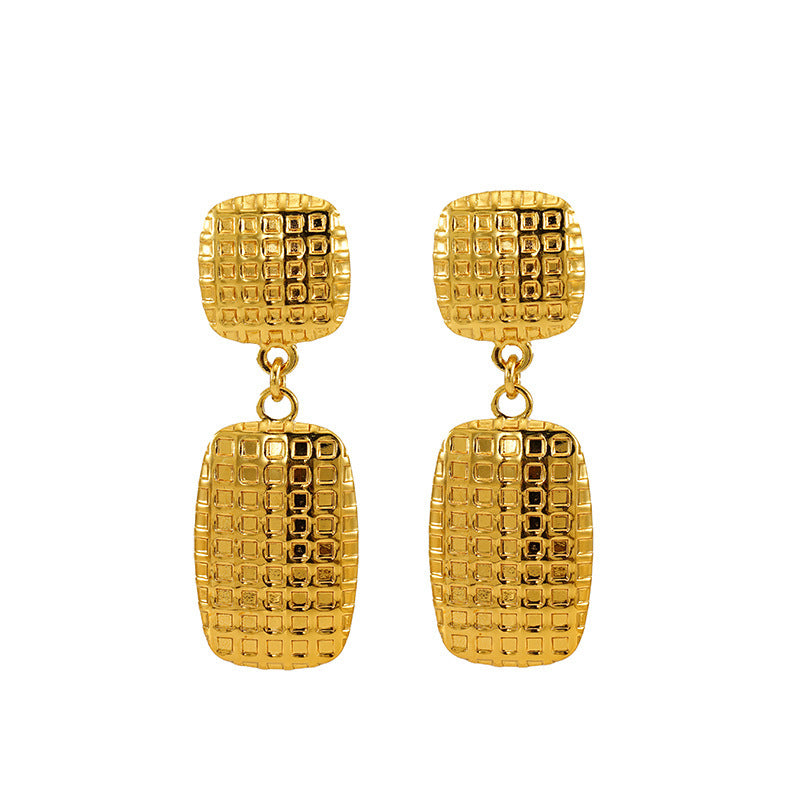 Boucles d’oreilles carrées rétro en acier inoxydable plaqué or 18K pour femme