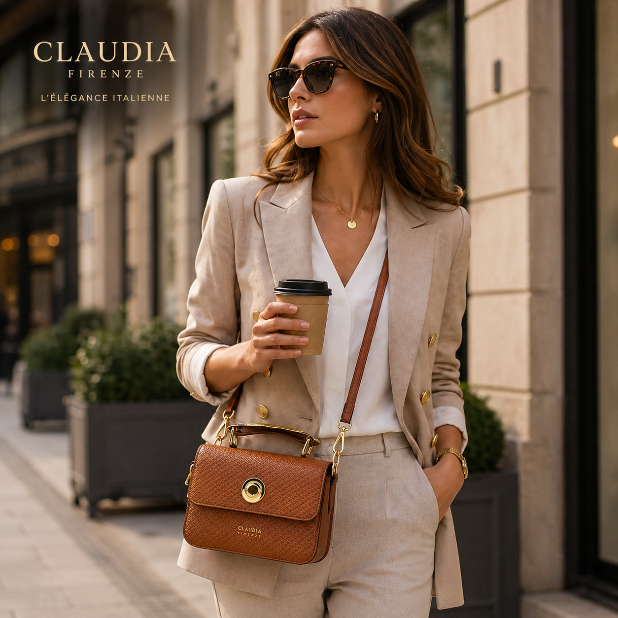 Sac Bandoulière Femme Nina Terracotta en Cuir Véritable Made in Italy