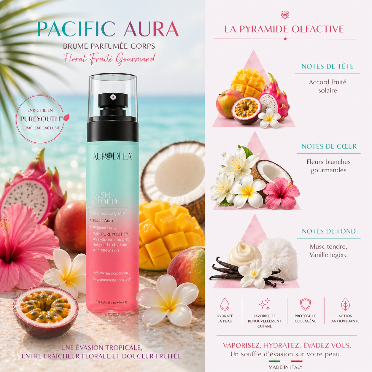 PACIFIC AURA | Brume Corps Femme Floral Fruité Gourmand – Lush Cloud Aurodhea N°SBM002