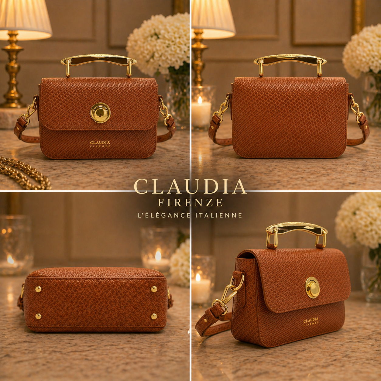 Sac Bandoulière Femme Nina Terracotta en Cuir Véritable Made in Italy