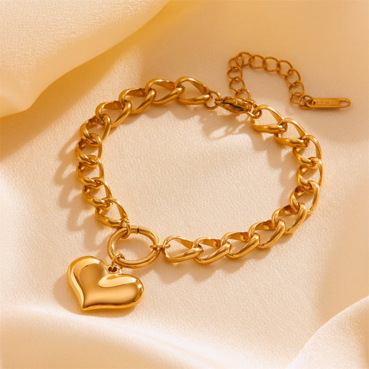 Bracelet Cœur en Acier Titane – Style Punk Chic & Tendance Rétro