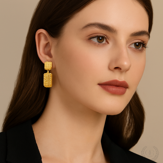Boucles d’oreilles carrées rétro en acier inoxydable plaqué or 18K pour femme