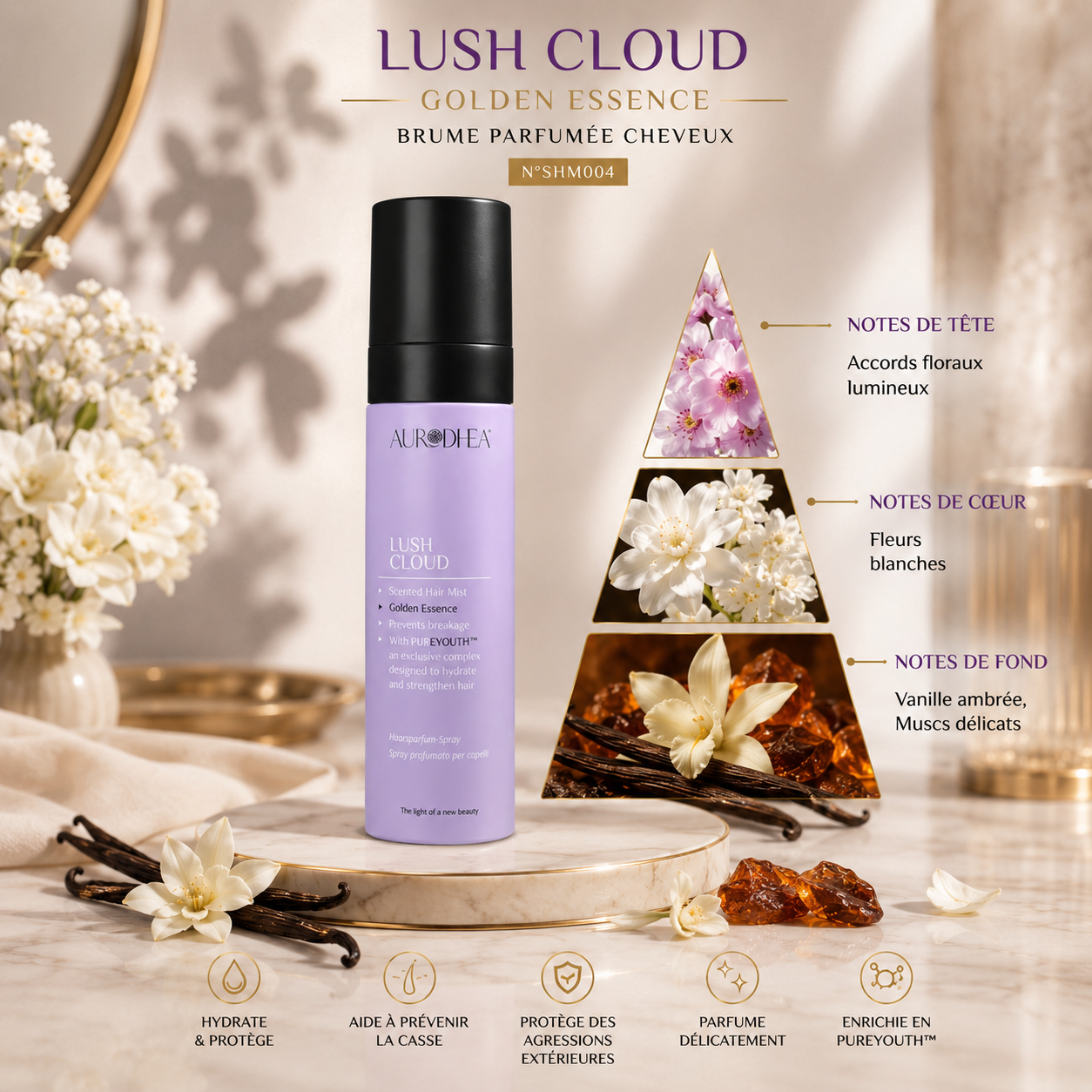 GOLDEN ESSENCE I Brume Parfumée Cheveux Floral Oriental - LUSH CLOUD N°SHM004