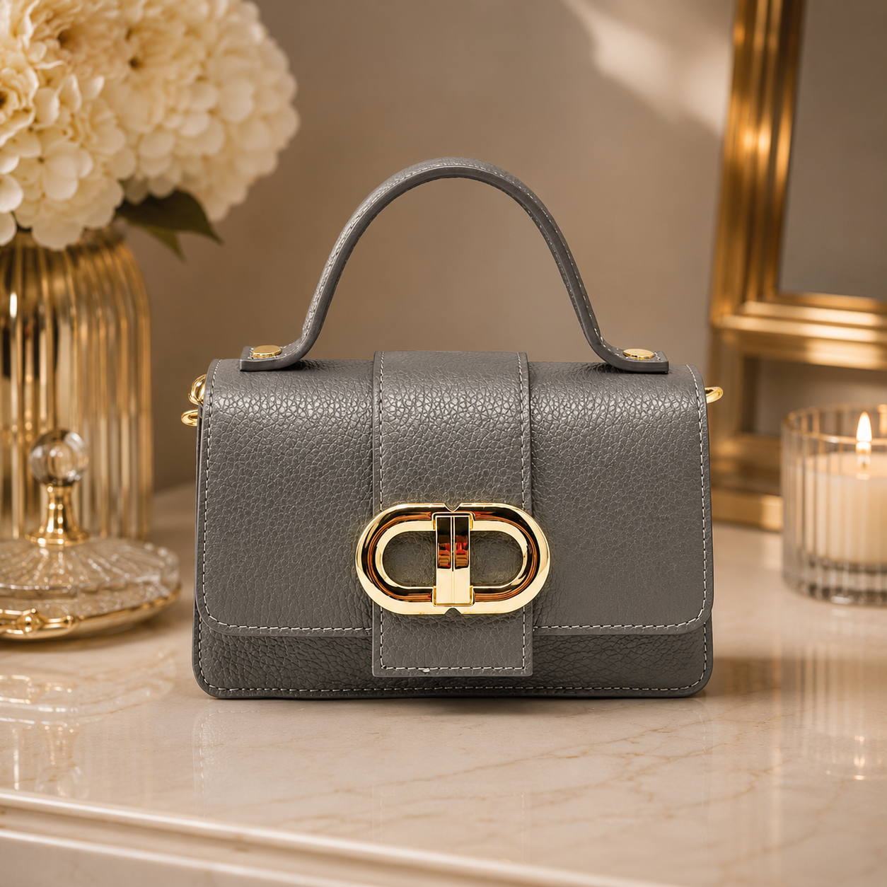 Sac Bandoulière MINI Femme Cuir Italien – Suie Valentin