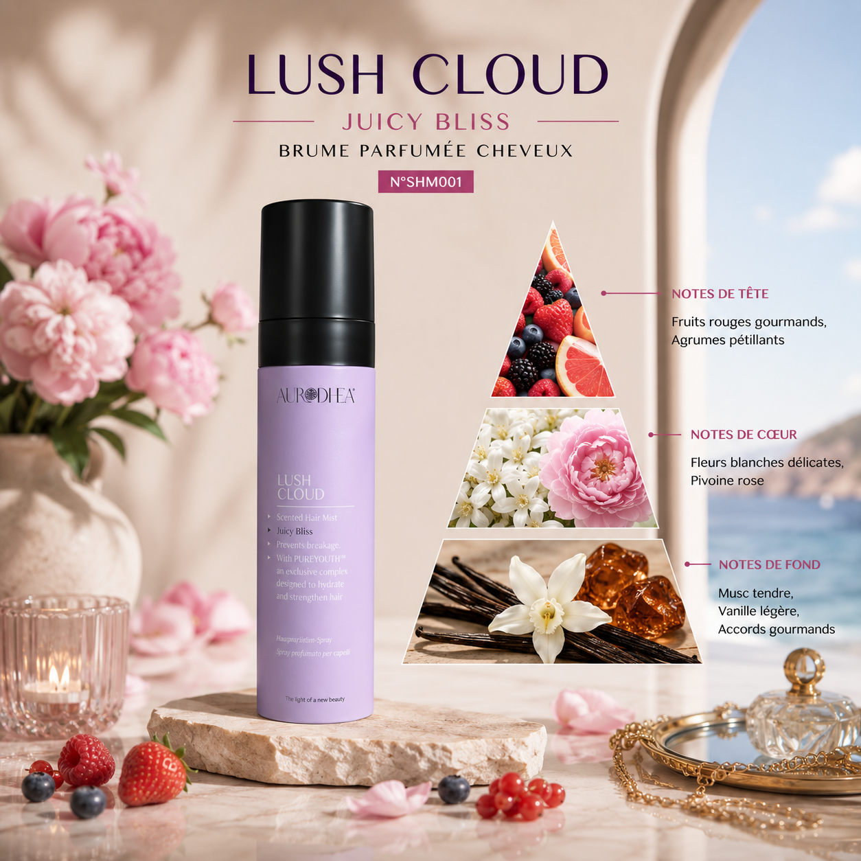 JUICY BLISS I Brume Parfumée Cheveux – Floral Fruité Musqué LUSH CLOUD N°SHM001
