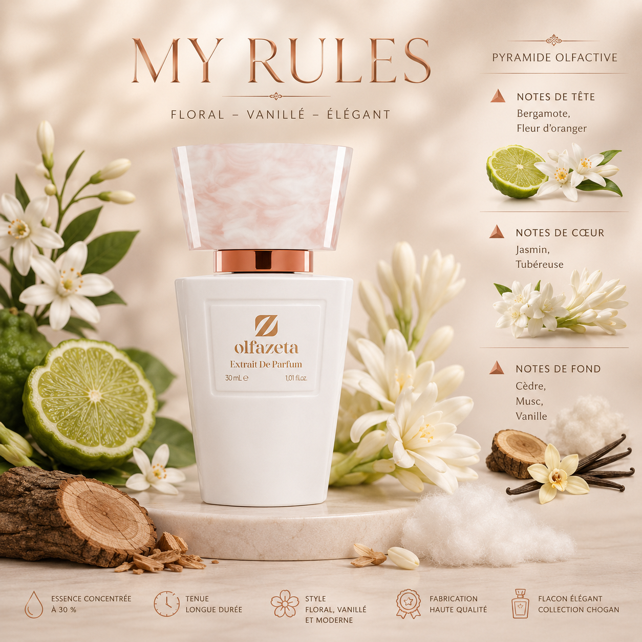 MY RULES – Parfum Femme Floral Vanillé Élégant | Chogan N°132W