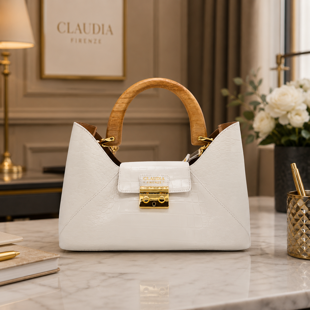 Sac Isa Noix de coco Blanche Femme Luxe en Cuir Italien I Claudia Firenze