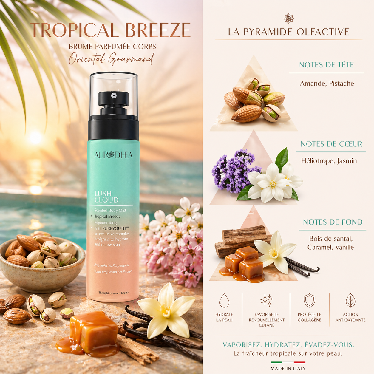 TROPICAL BREEZE | Brume Corps Femme Oriental Gourmand – Lush Cloud Aurodhea N°SBM001