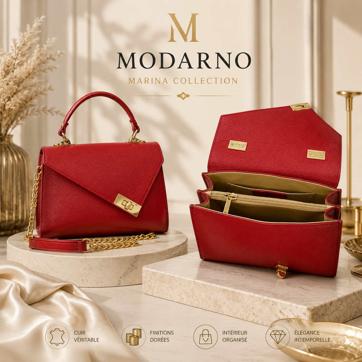 Sac Marina – Sac à Main Femme en Cuir Véritable Italien