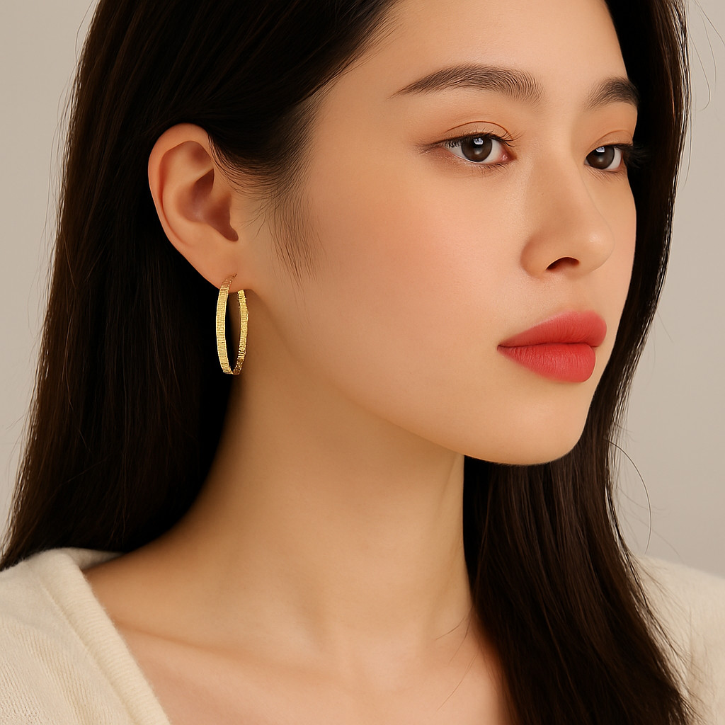 Boucles d’oreilles créoles fines effet ciel étoilé – Cercle argenté 5 cm pour femme