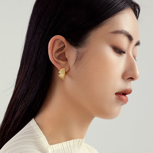 Boucles d’Oreilles Ginkgo Biloba en Argent 925 Plaqué Or 14K