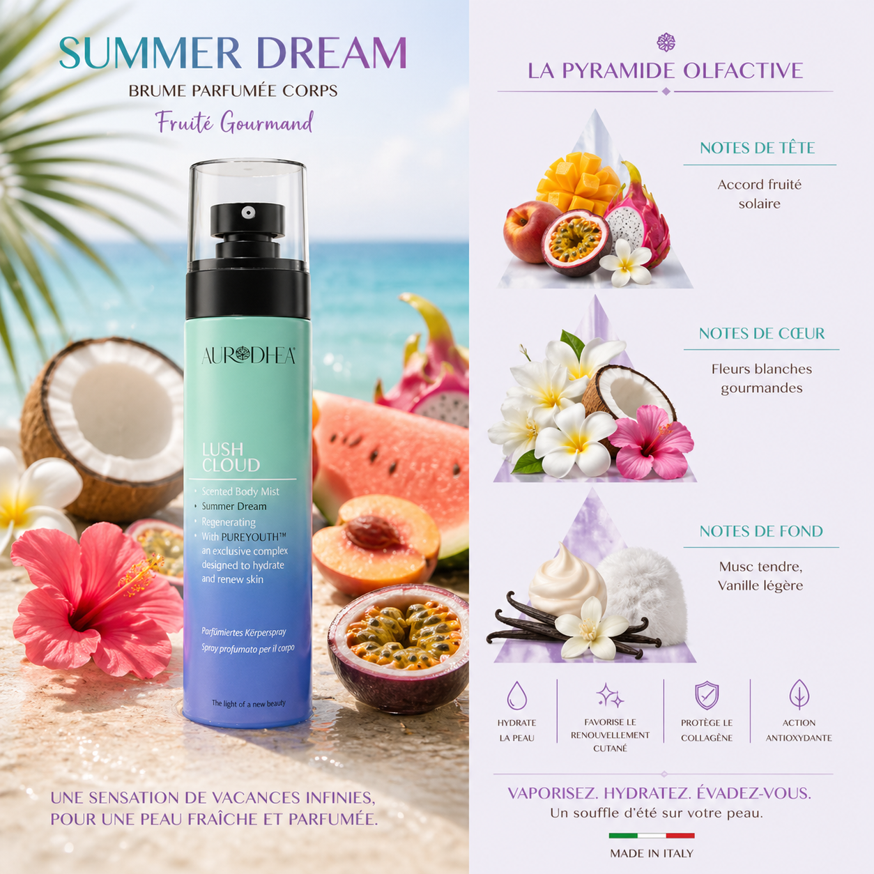 SUMMER DREAM | Brume Corps Femme Fruité Gourmand – Lush Cloud Aurodhea N°SBM004