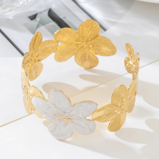 Bracelet Fleur Femme – Design Rond Plaqué en Alliage | Style Exagéré Élégant